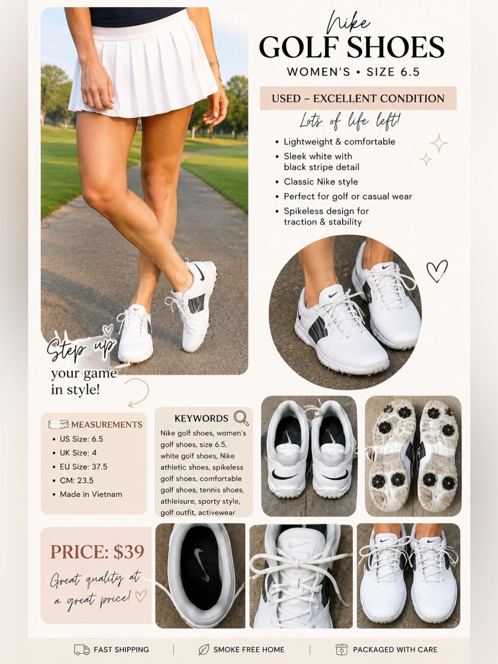 Nike White and Black Kids Sneakers - Classic Lace-Up